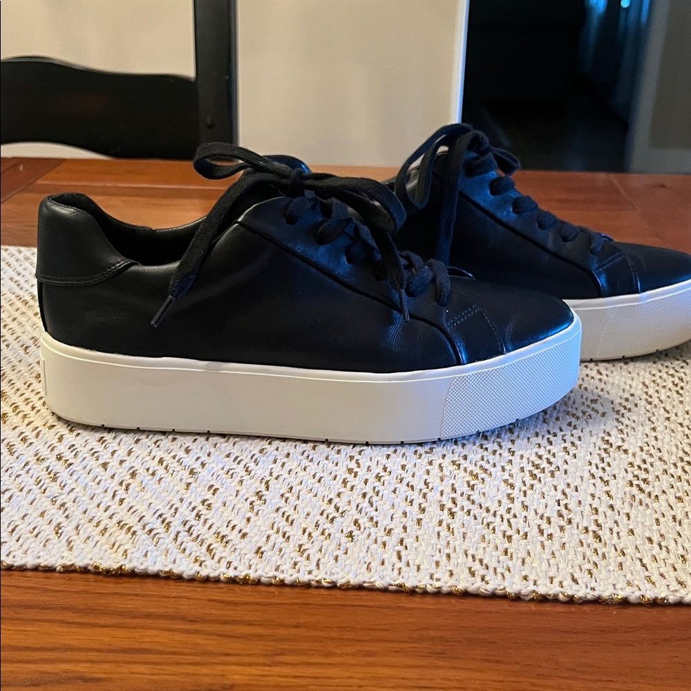 Black Faux Leather Platform Sneakers - Picture 2 of 10